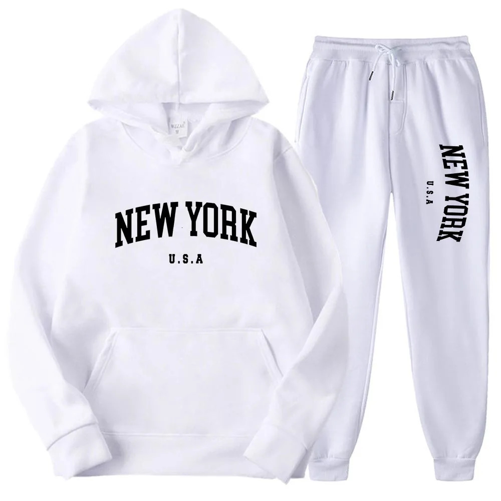 Men Women York USA City Hoodies Sets Fashion Letter Printed Graphic Sweatshirts Loose Casual Harajuku HoodedPants Pullove 250207