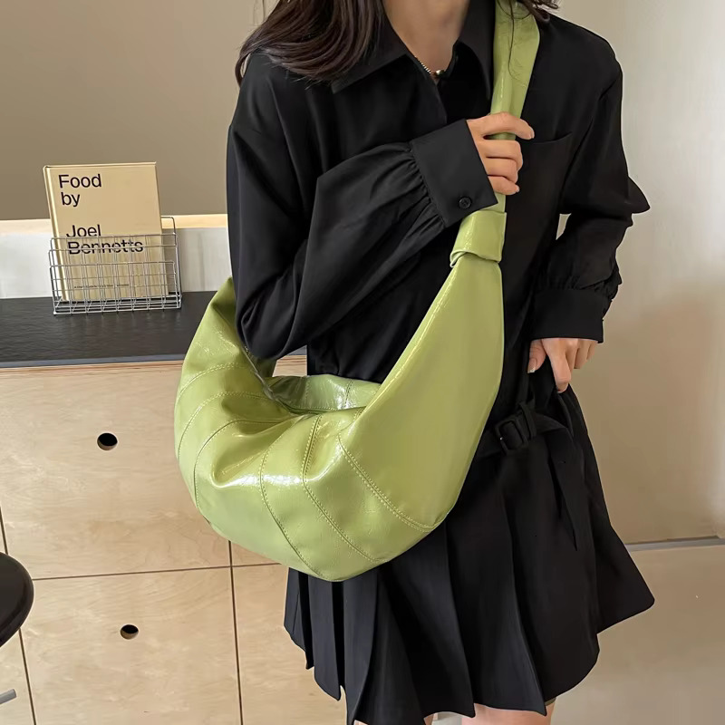 MOODS Crescent Shoulder Bags For Women 2024 Winter New Crossbody Soft PU Leather Large Capacity Shopper Tote Hobo Bag Female PU Casual