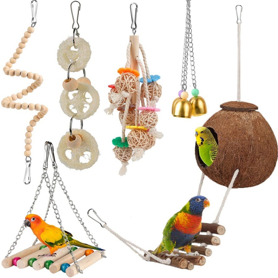 Bird Parakeet Toys,Swing Hanging Standing Chewing Toy Hammock Climbing Ladder Bird Cage Colorful Toys Suitable for Budgerigar, Parakeet