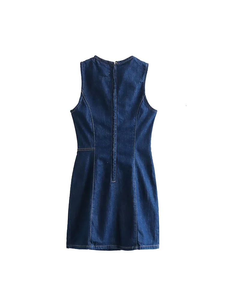 2024 autumn fashion versatile temperament trend short style small waist slimming slit sleeveless denim dress 250206