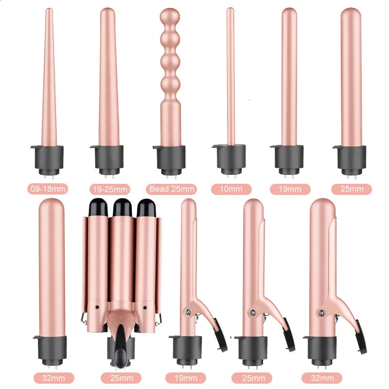 Hair Curler 5-In-1 Multifunctional Curling Iron Rose Gold Ceramic Triple Barrel Hair Styler Professional Hair Curlers Tools 250206