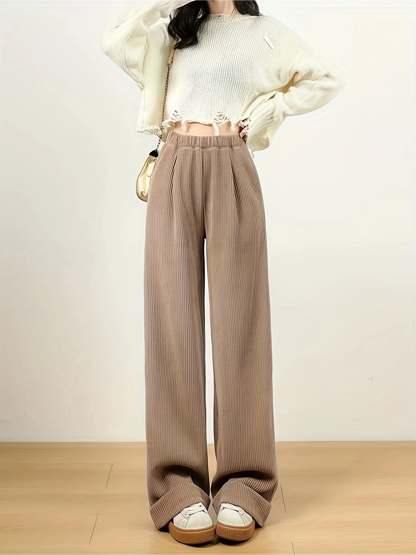 corduroy pants womens lengthened highend loose wide leg slim high waist comfortable 250206