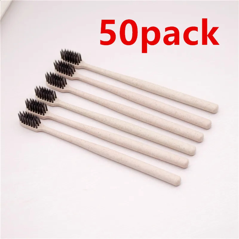 50Pcs Eco-Friendly Wheat Straw Toothbrush Individually Wrapped Disposable Soft Bristles Manual Travel Toothbrush for el 250206