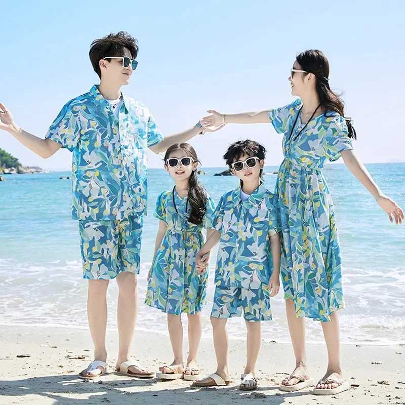 Parent-child Matching Beach Couple Daughter Same Dress Father Son Shirts SetClothes Summer Vacation Look Family Clothing Mother W250207