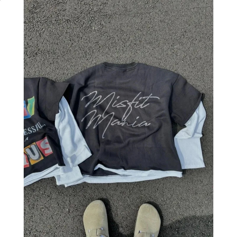 Y2K Fashion Long sleeved T shirt Hip Hop Dollar Printing Round Neck Oversized T shirt Men Women Casual Retro Tops Streetwear 250110