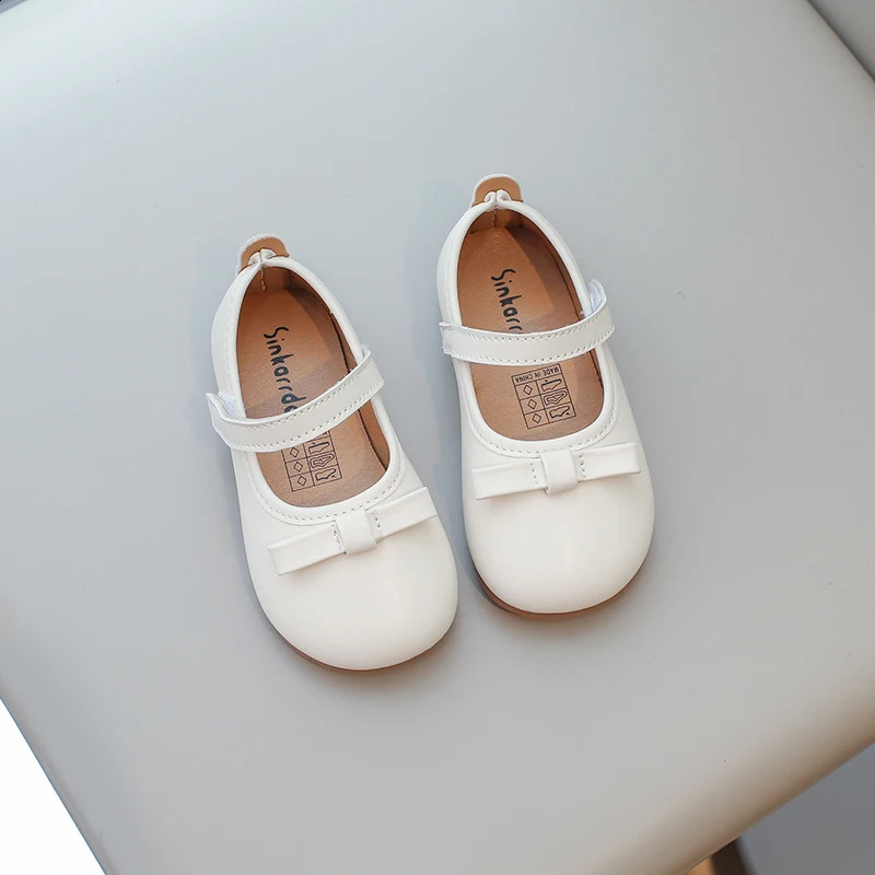 Toddlers Girls Leather Shoes for Wedding Party Light Weight Soft Quality with Bow-knot Simple Fashion Autumn Kids Flats 21-34 250206