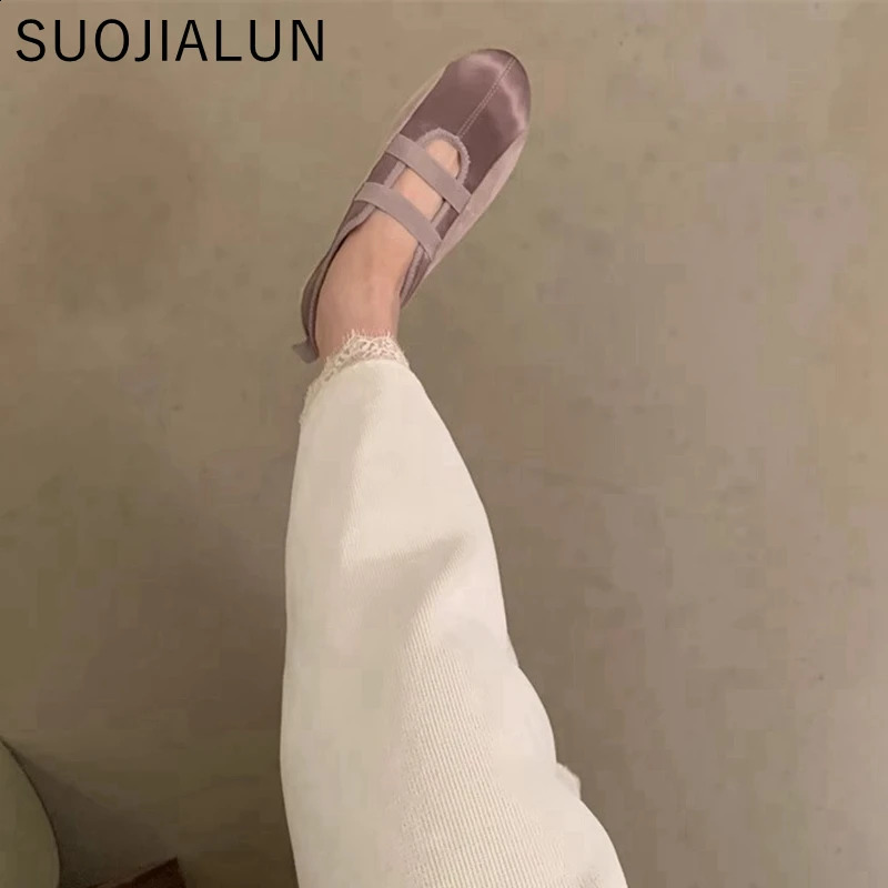 SUOJIALUN Autumn Round Toe Women Flat Shoes Shallow Slip On Ladies Casual Mary Jane Shoes Soft Dress Ballerinas 250328