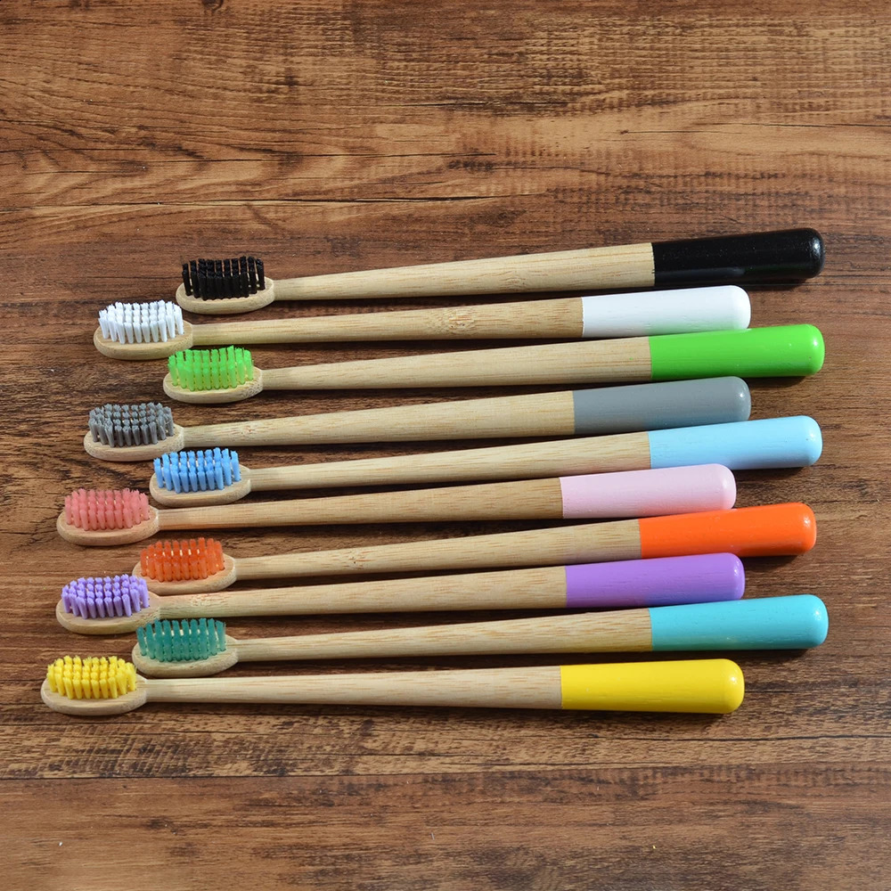 Adults 10Pack Mix Toothbrushes Bamboo Toothbrush Eco Friendly Tooth Brush Nylon Bristle Adults Oral Care Elliptical Toothbrush 250206