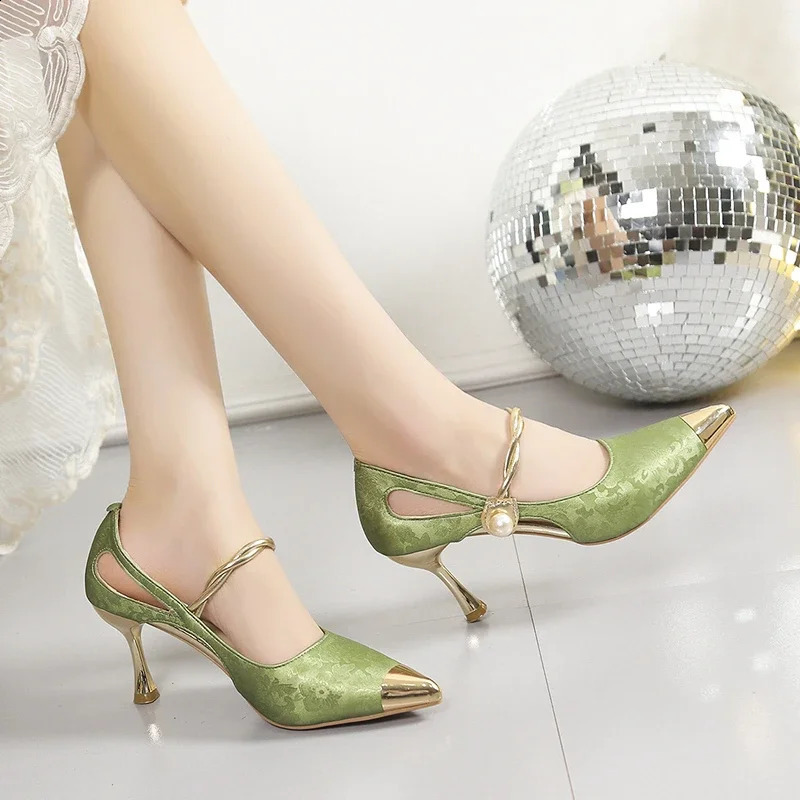 Womens Sandals Summer High Heels Pointed Head Embroidered Thin Belt Bag Head Sandals Casual Fashion Temperament Heel Sandals 250206