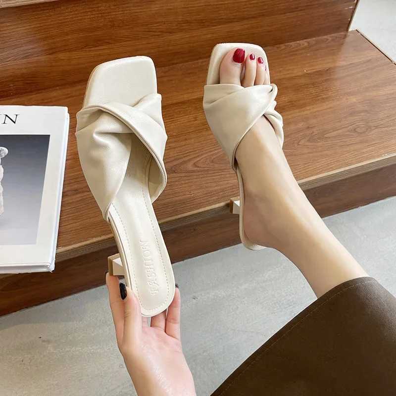 Fi Simple Ladies Slippers Dew Feet High Heels Solid Color Comfortable Casual SlippersFi Slippers 2023XJ250207