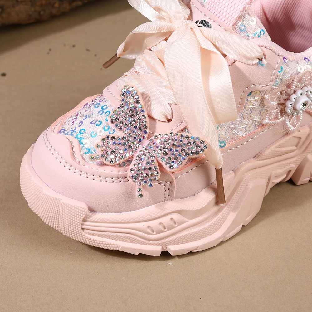 Children Shoes 2025 New Spring Toddler Girls Sport Shoes Bling Soft Sole Breathable Outdoor Tennis Fashion Kids SneakersXJ250207