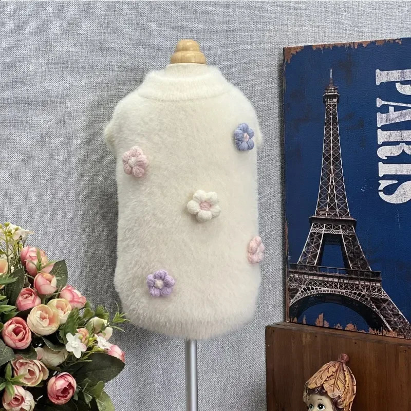Pet Sweater Flower Sweater Cute Cat Clothing Winter Pet Clothing Dog Bottom Coat Dog Winter Coat Dog Sweater Puppy Clothes 250206