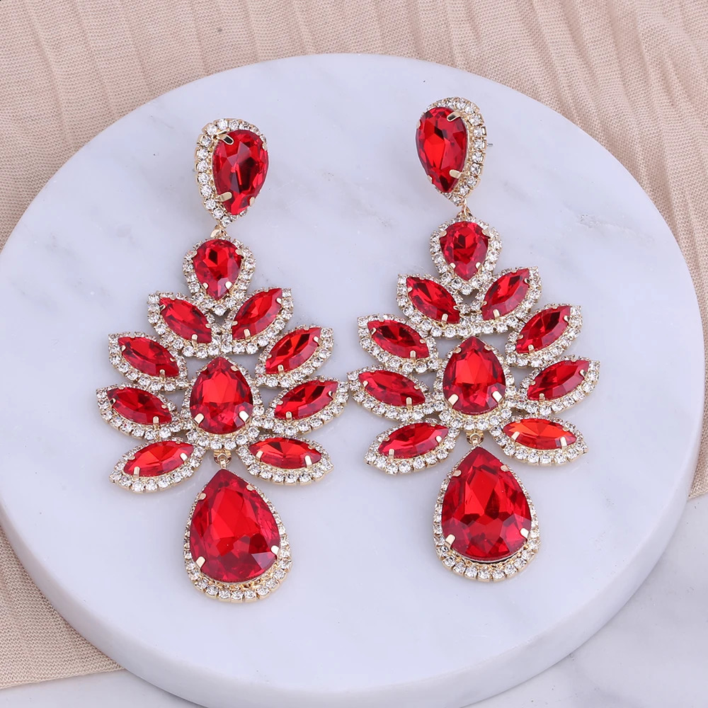 Novelty Shiny Rhinestone Flowers Dangle Earrings For Women Fashion Jewlery Evening Dress Statement Earrings Accessory 250117