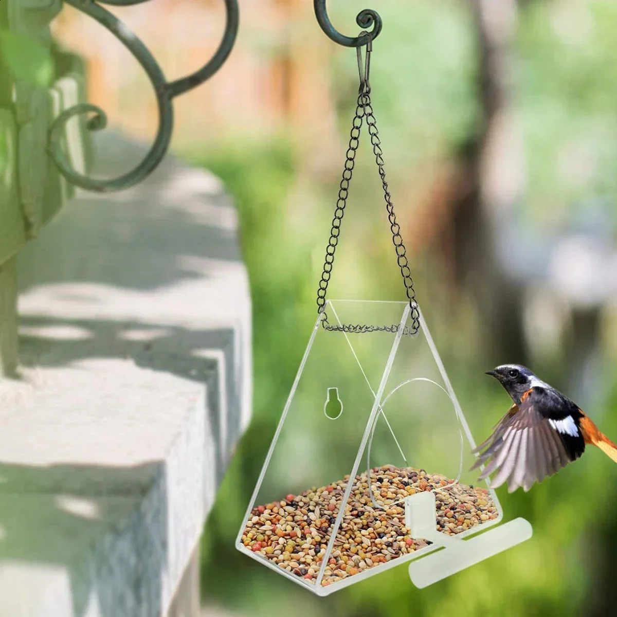 Acrylic Bird Feeder Hanging Seed Feeder Clear Wild Bird Seed Feeder Durable Window View Garden Outdoor Bird Feeding Supplies 250207