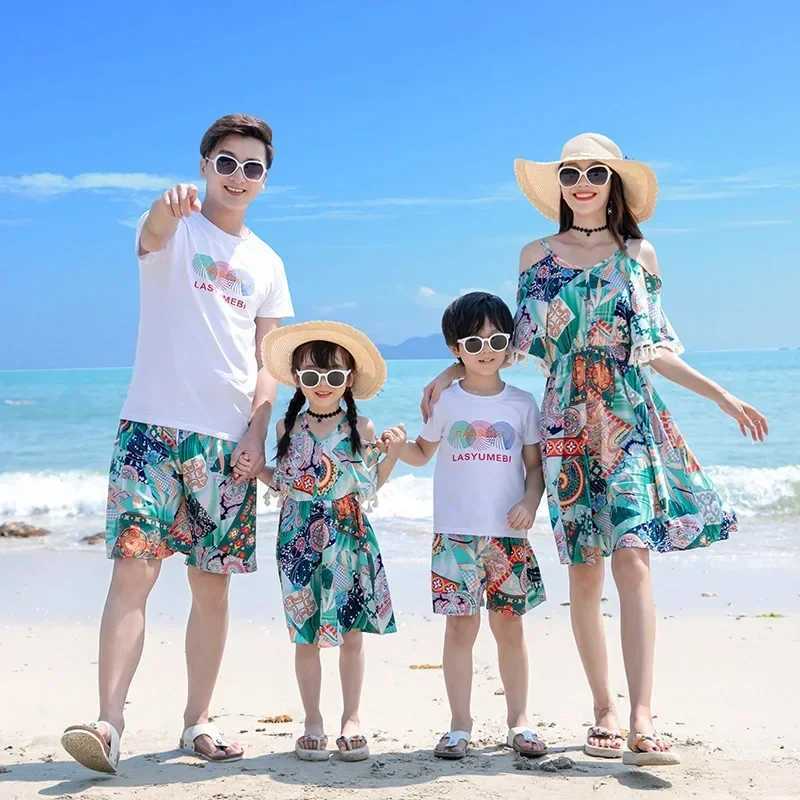 Resort Couple Daughter Resort Hotel Dress Up Father Son Two Piece Set Looks Like Parent Child Vacation Clothing Family Matching Clothing Mom W250207