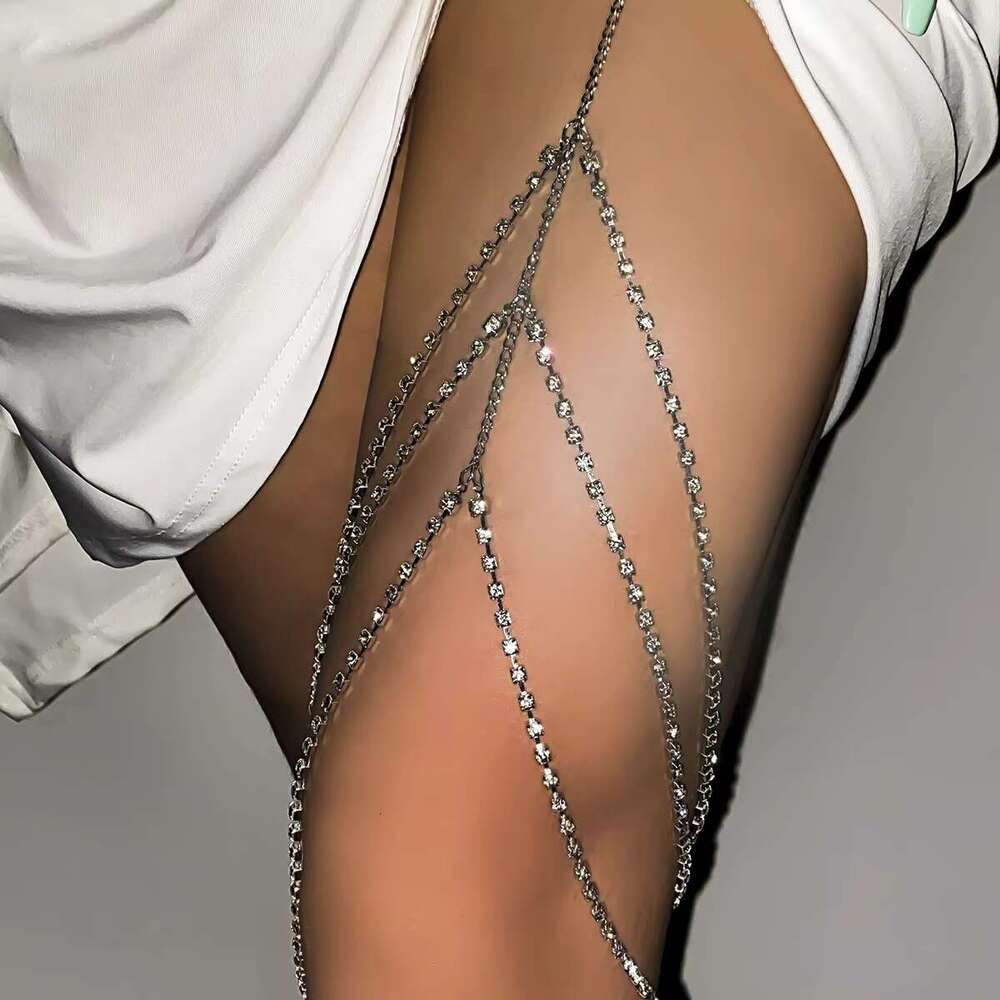 IngeSight.Z Sexy Rhies Leg Thigh for Women Multilayer Shiny Crystal Sier Color Waist Body Chain Beach Jewelry