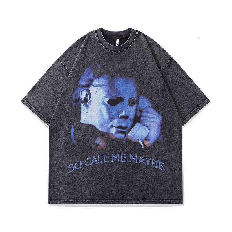 TKPA Harajuku Cartoon Anime Character Washed Old Short T-shirt for Men and Women Hip Hop Fashion Brand Half sleeved Tee Shirt
