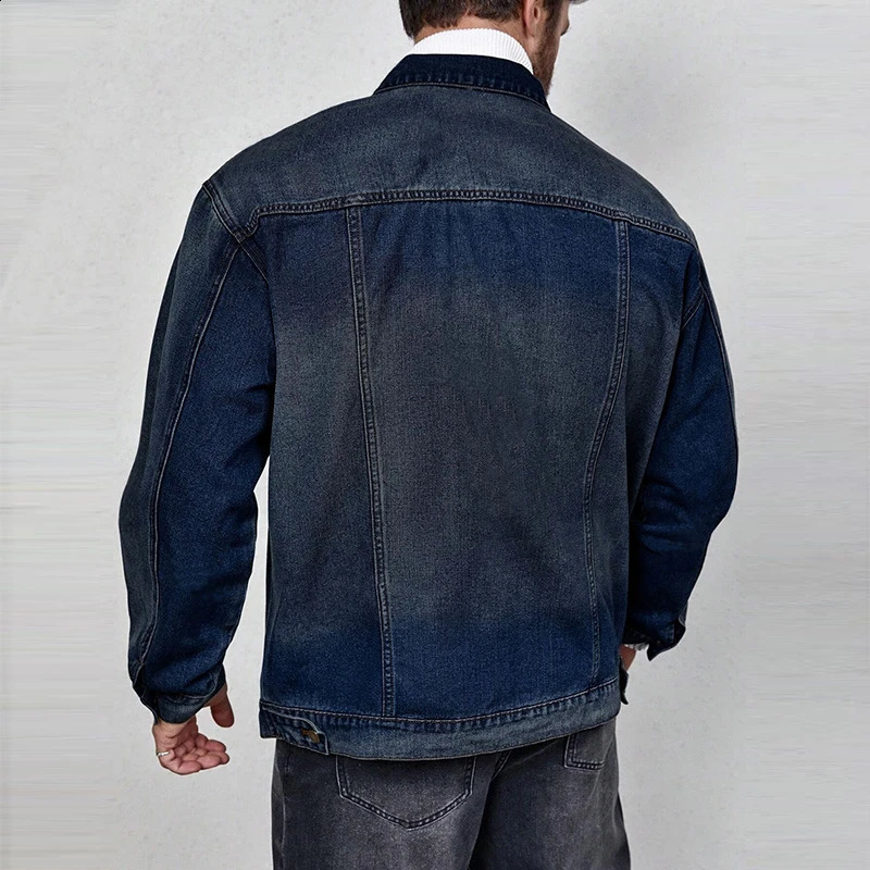 Streetwear Fashion Jean Jackets Mens Clothes Fall Vintage Button-up Turn-down Collar Denim Jacket For Men Trendy Outerwear 250206