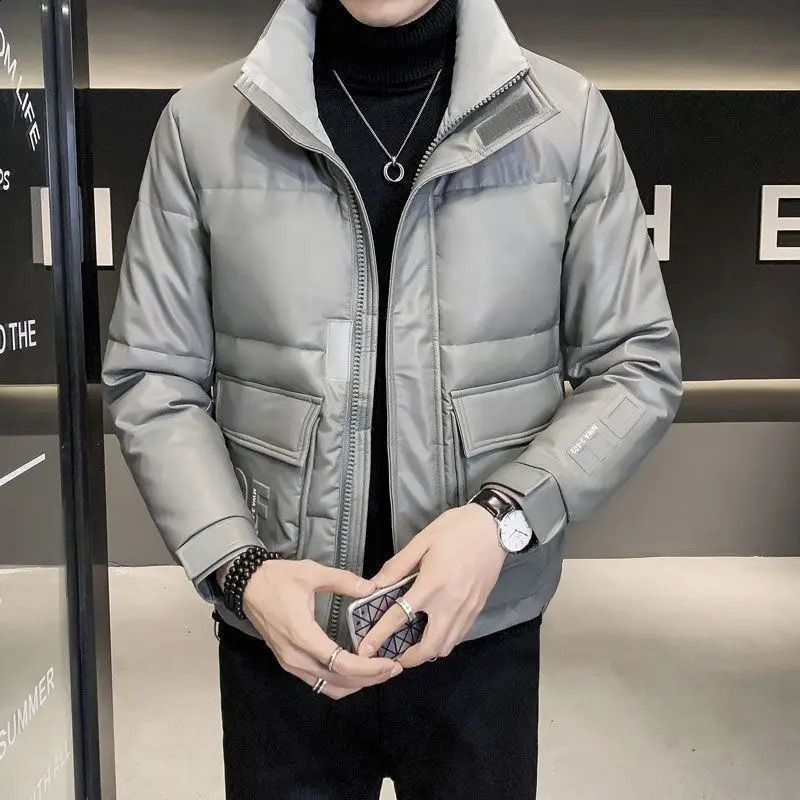 Winter Down Jackets Men PU Leather Jacket Bomber Coat Windproof Waterproof Motorcycle Clothing Outerwears 250109Z