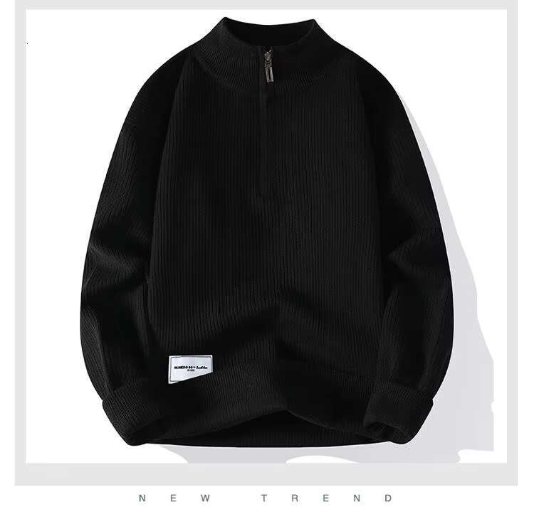 Autumn Winter Men Sweater Vintage Mock Neck Solid Color Knitted Pullovers Loose Haruku Mens Retro Knitting Sweaters S50