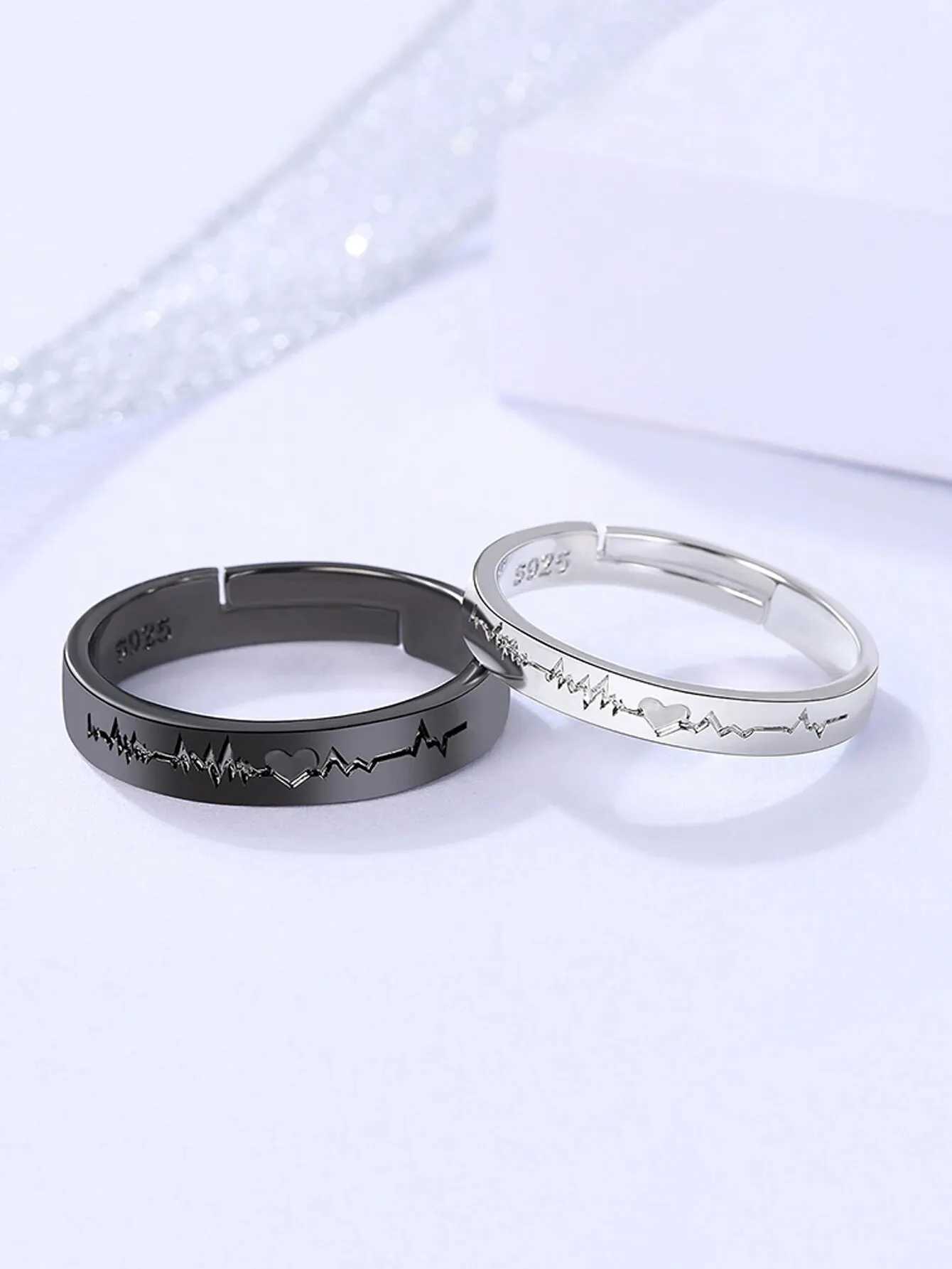 2 Minimalist And Personalized Couple Rings Black And White Love Electrogram Opening A Pair Of Male And Female Student Minimalist W250207