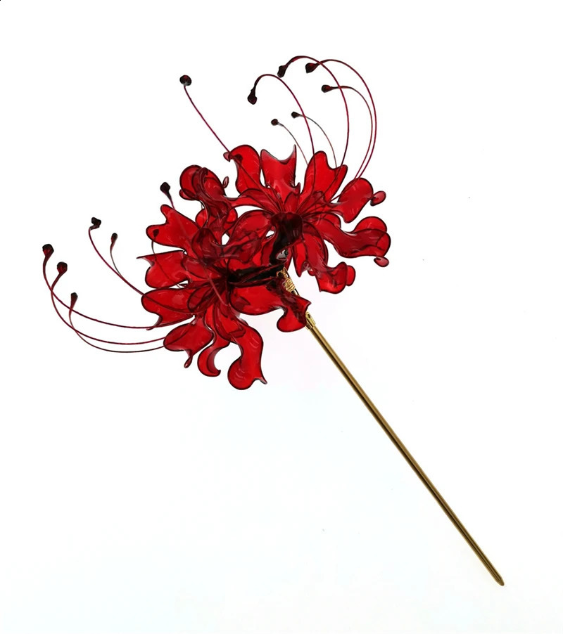 Handmade Lycoris Radiata Flower Hairpin Kanzashi Hair Stick for Kimono Hair Accessory Cosplay Decor Ornament Women Girl Jewelry 250120