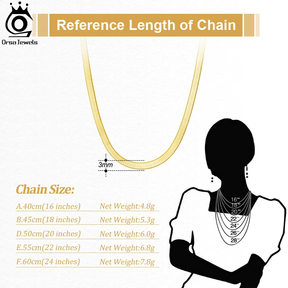 ORSA JEWELS 925 Sterling Silver m Gold Flexible Flat Chain Herringbone Snake Chain Necklace for Women Neck Chain Jewelry SC35 250120