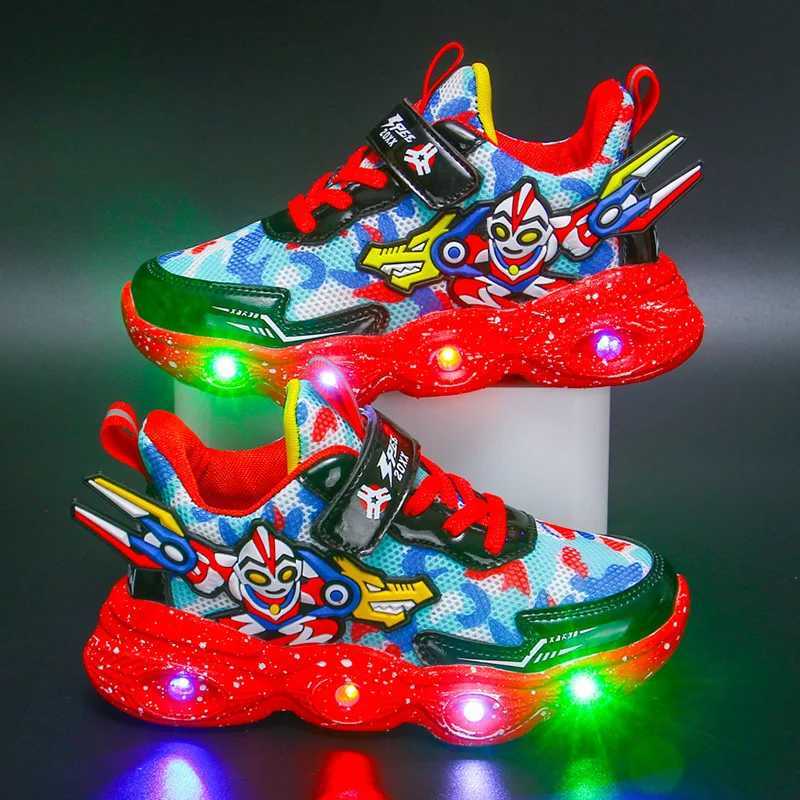 Luminous childrens sports shoes for men 2023 spring and autumn new mesh surface breathable lightweight mens shoes baby shoes W250207