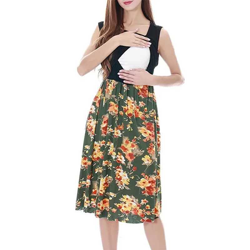 Womens Pregnancy Sleeveless Nursing Stitching Solid Colors Dress Maternity Dress Breastfeeding Clothes Knee Pregnancy Dresses W250207