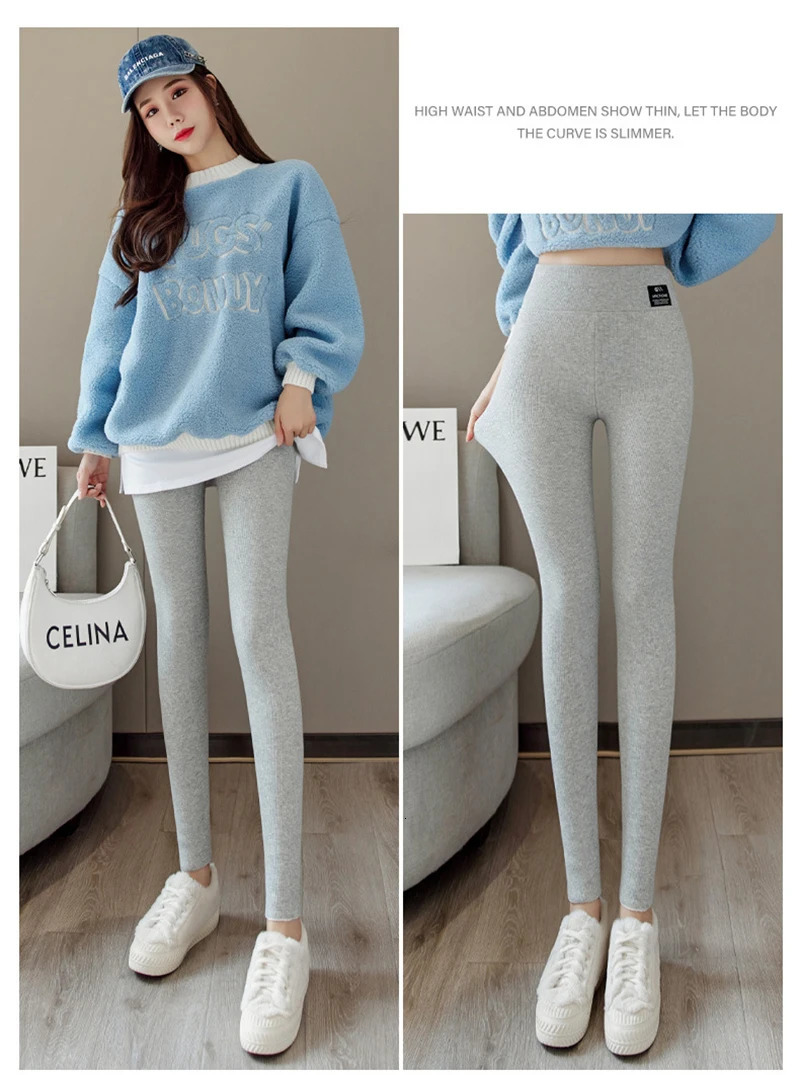 2024 Winter Women Pants Thermal Fleece Thicken Leggings High Waist Ribbed Leggings Women Solid Comfortable Warm Stretchy Leggins 250207