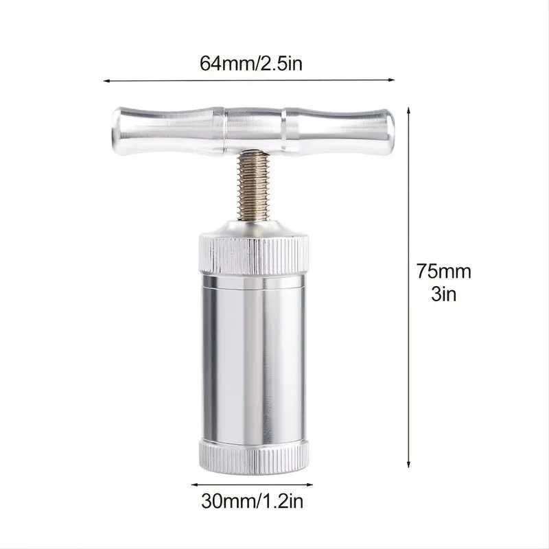 1pc Aluminum Alloy T Shape Press Tool For Spice Garlic Pepper Salt Can Be Rotated Squeezed To Store Tobacco Leaves PockeXJ250207