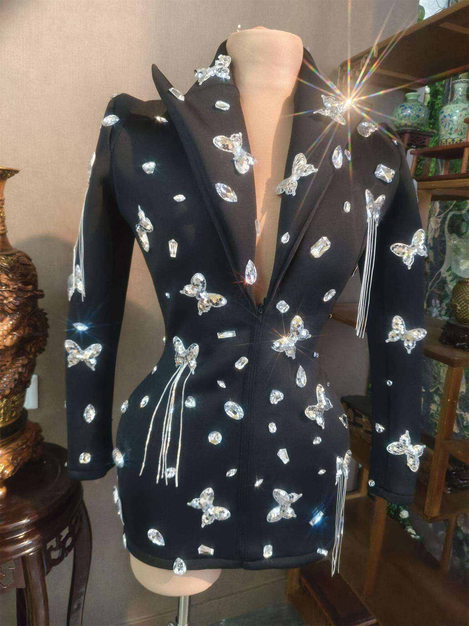 Luxury Mother of the Bride Suits Appliques Sequins Crystal 1 Piece Set Jacket Zipper Women Suit Blazer Peaked Lapel Formal Work Wear Customized