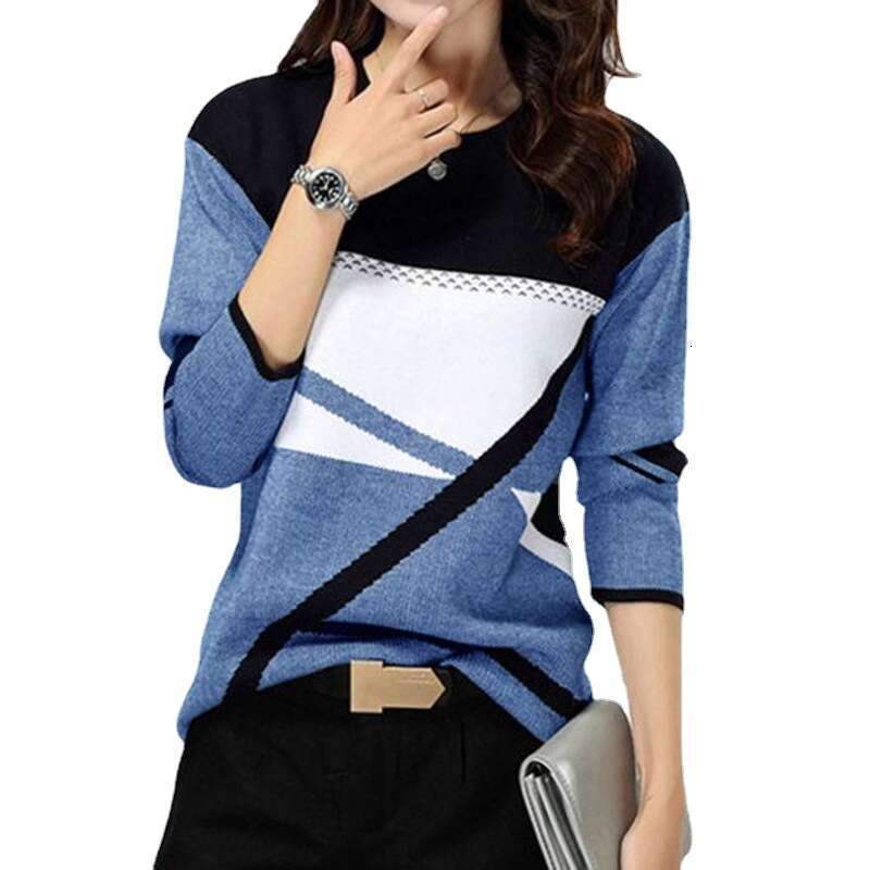 2021 women's supports sales of color blocking positioning printed round neck long sleeved T-shirts on various platforms. 2024 new casual fashion 