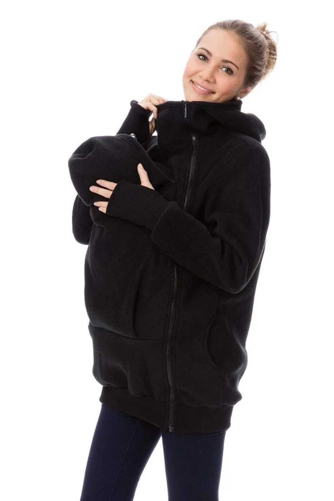 Maternity Warm in Winter Kangaroo Hoodie Coat for Mom Daddy Baby Wearing Sweatshirt Hooded Coat Jacket for Baby Carriers W250207
