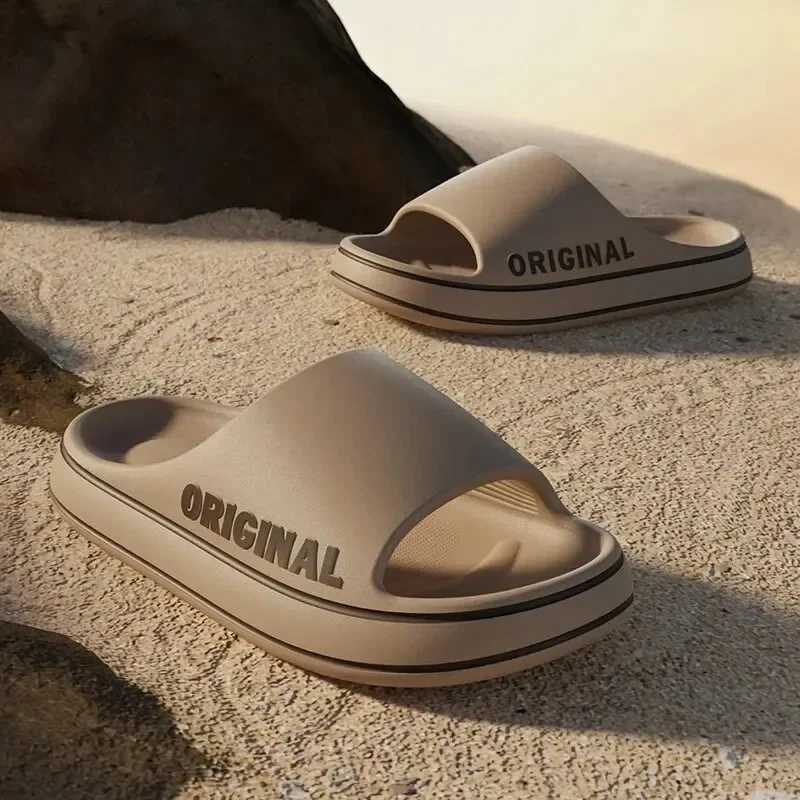 Women Letter Slippers Beach Slides Solid Color Mens Thick Sole Indoor Outdoor Summer Couple Sandals Bathroom Anti Slip ShoesXJ250207