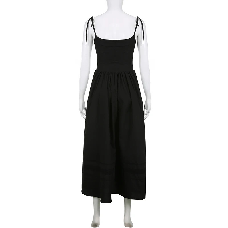 SUCHCUTE Korean Black Maxi Dress Women Gothic Aesthetic Skinny Sleeveless Party Dresses Vintage Streetwear Clubwear 90s Summer 250107