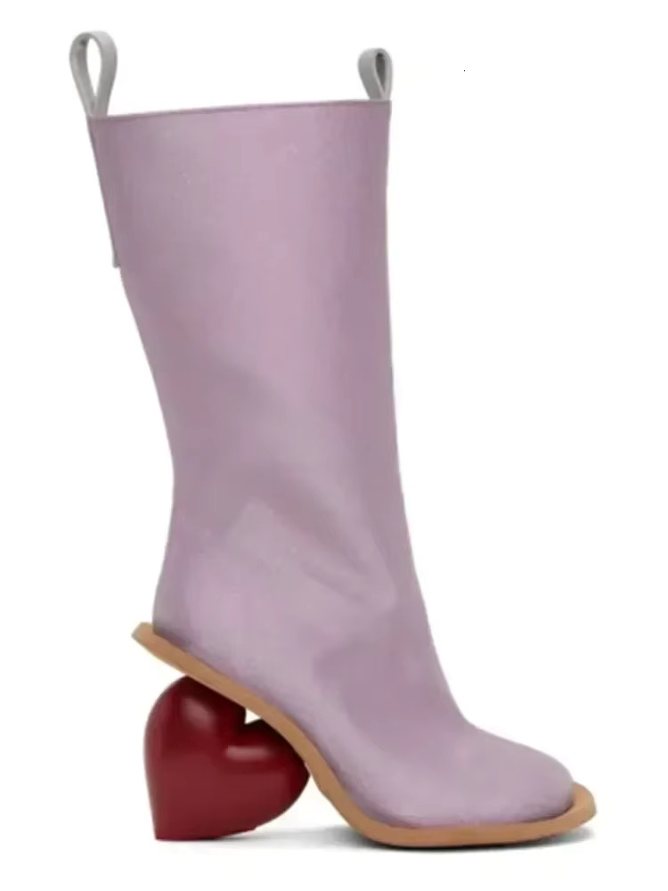 Womens Mid Calf Winter hot - Peach Heart Heel, Round Toe, Side Zip Fashion Boots for Autumn/Winter