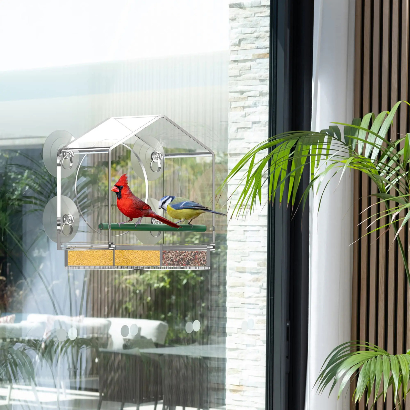 Window Bird Feeder Gram Reuse Tray House Shape Waterproof Transparent Squirrel Food Container Outdoor Suction Cup Installation 250121