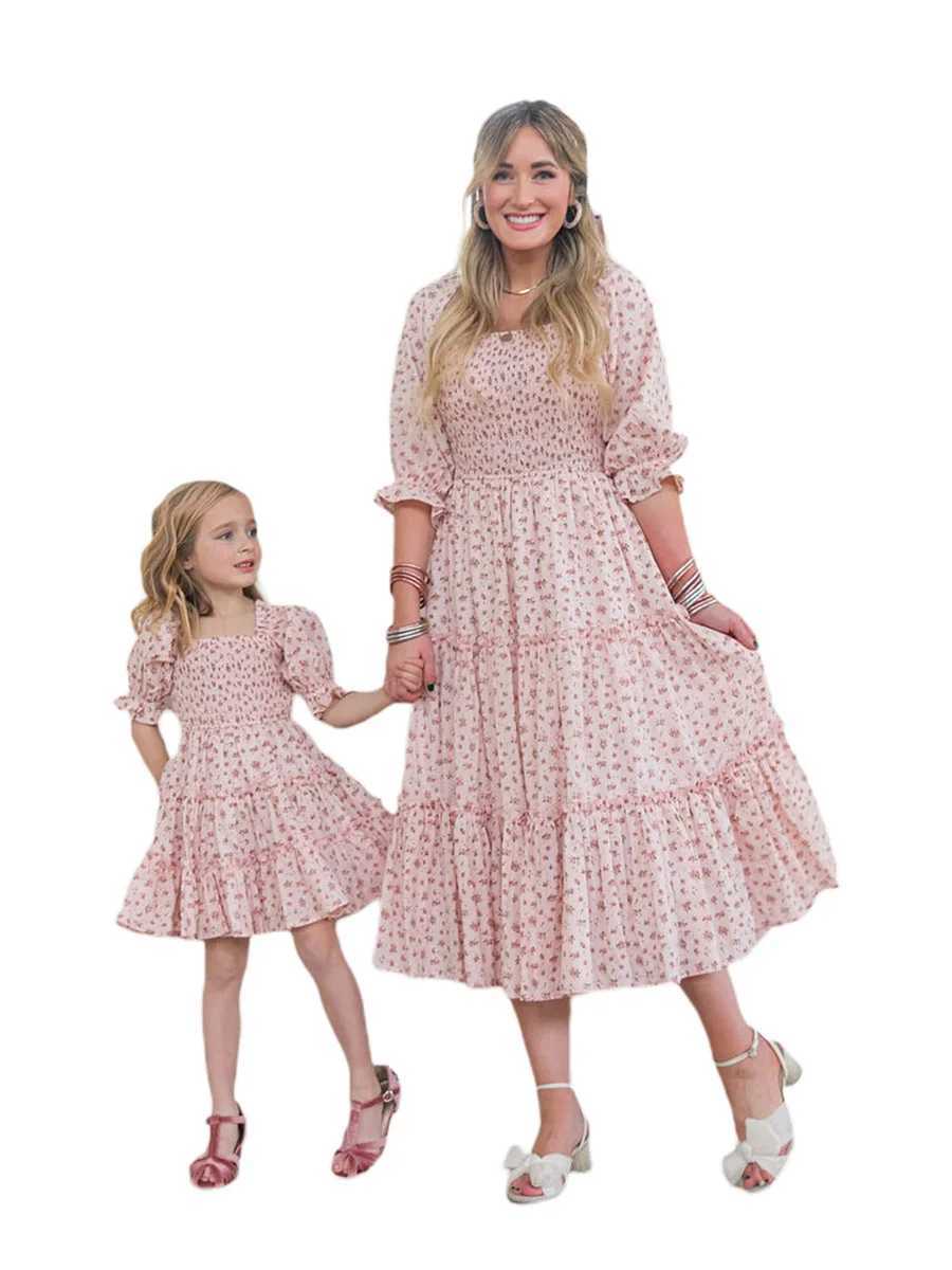 Mother Daughter Matching Dress Floral Print Dress Mommy and Me Family Swimwear Summer Beach Bodysuit for Girls and W250207