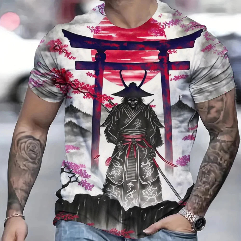 Japan Samurai 3D Print T-Shirts Men Women Fashion Round Neck Short Sleeve T Shirt Oversized Harajuku Y2k Tees Tops Kids Clothing 250206