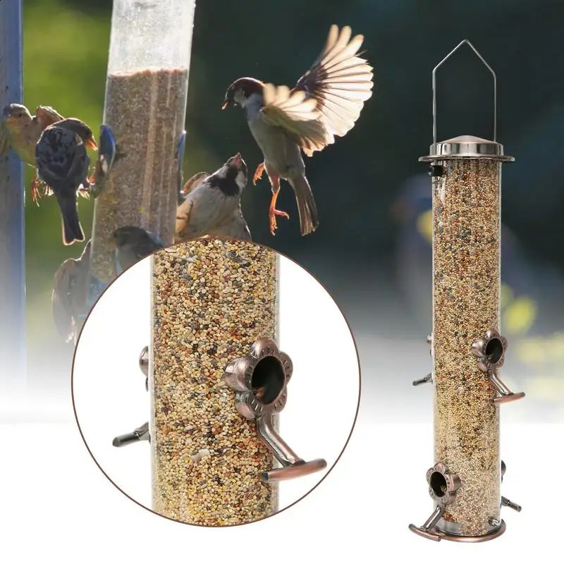 Durable Wild Bird Hanging Feeder Stainless Steel Bird Food Dispenser Container Tubular Anti-rust Outdoor Garden Decor Drop Ship 250121