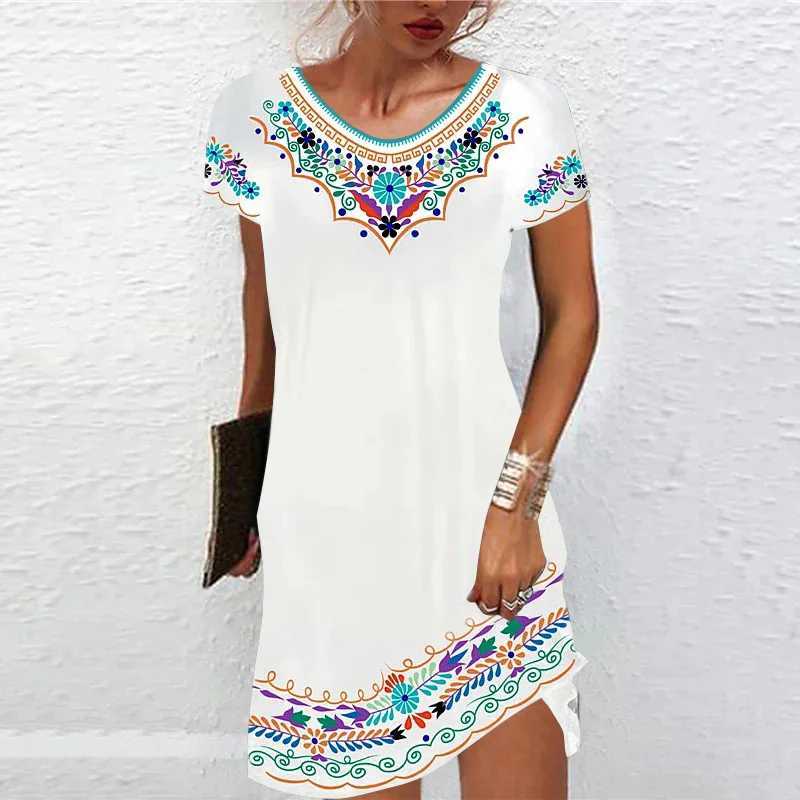 Vintage Ele Ethnic Print Dress Women V-Neck Short Sve Casual Dresses Oversized 6XL Summer New Beach Holiday Mini DressXJ2500207