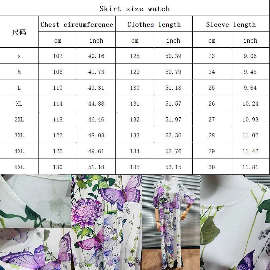2024 New Fashion Buds Print Short Sve Long Skirt Ladies Large Size Round Neck Pocket Dress Ladies Casual Ele DressXJ2500207