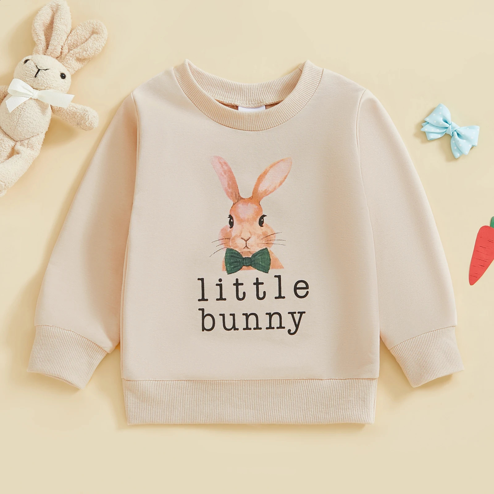 FOCUSNORM 05Y Little Kids Girls Boys Easter Sweatshirts T Shirts Letter Rabbit Print Crew Neck Long Sleeve Pullovers Spring Top 250117