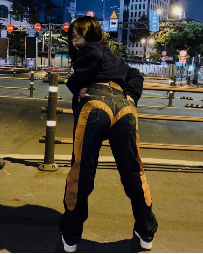 Retro 90s Japanese Style Strt Personality Printed Straight Cowboy Trouser Y2K Rock Punk Loose Jeans Couple Clothing W250207
