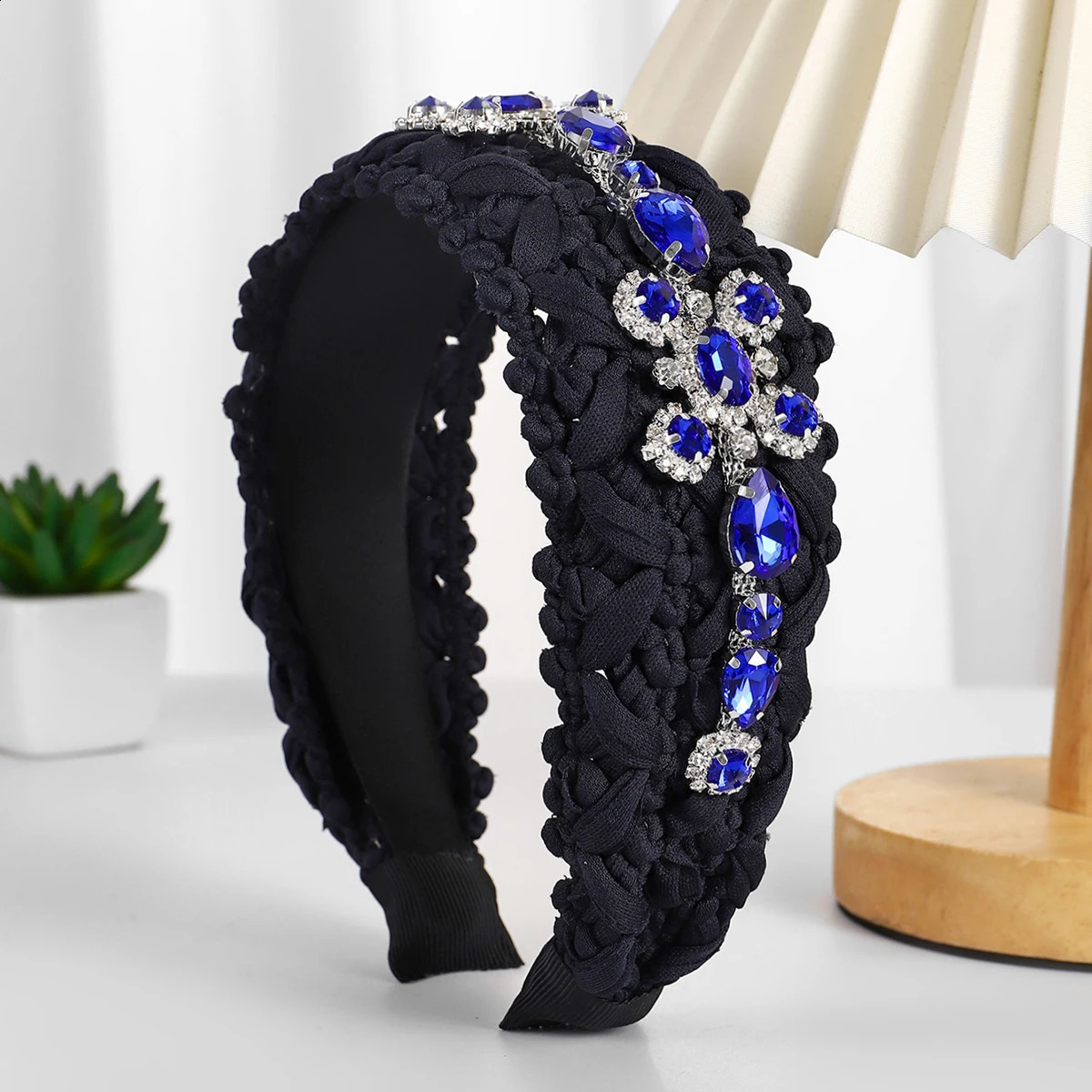 Ladies handmade crystal rhinestones fashion wide edge headband 250207
