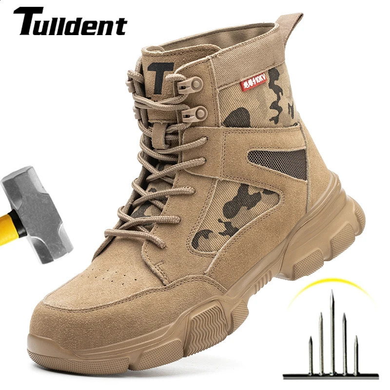 Outdoor Men Work Boots Safety Shoes Anti-puncture Safety Boot Work Steel Toe Shoes Indestructible Desert Combat Boots Protective 250120