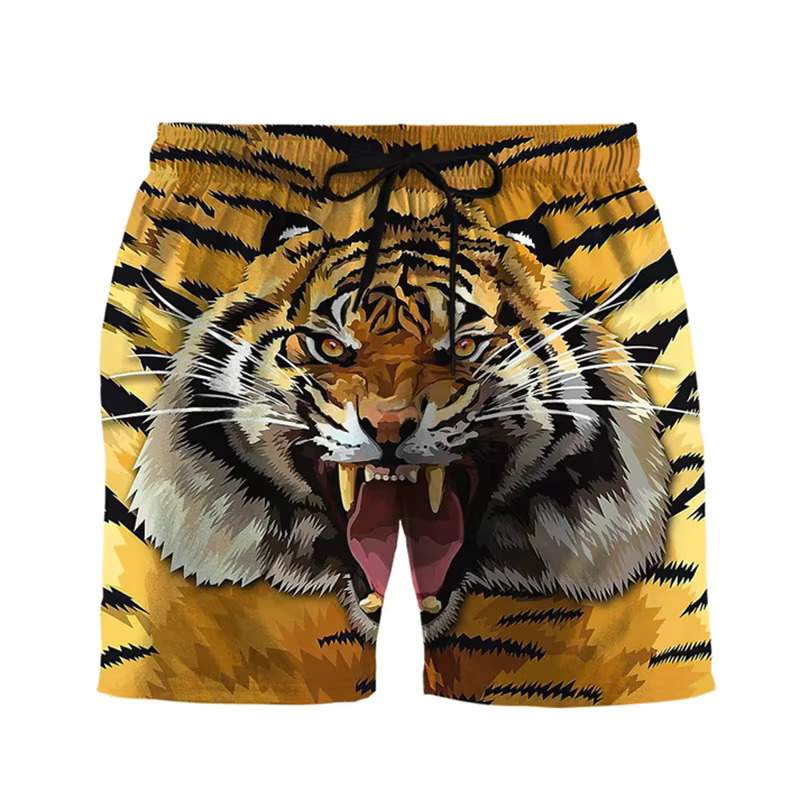 Summer Men's 3D Printing Fashionable Cool Tiger Pattern Surfboard Hawaiian Shorts Casual Men's Beach Shorts Men's Street Wear Swimming 