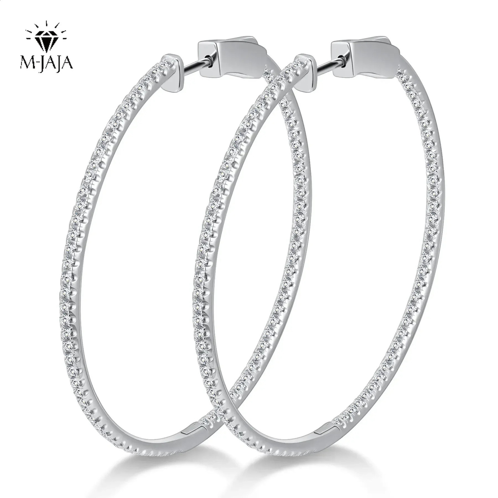 M-JAJA 50mm Full Hoop Earrings 925 Sterling Silver for Women D Color VVS1 Lab Diamond Stud Earrings Wedding Jewelry 250207