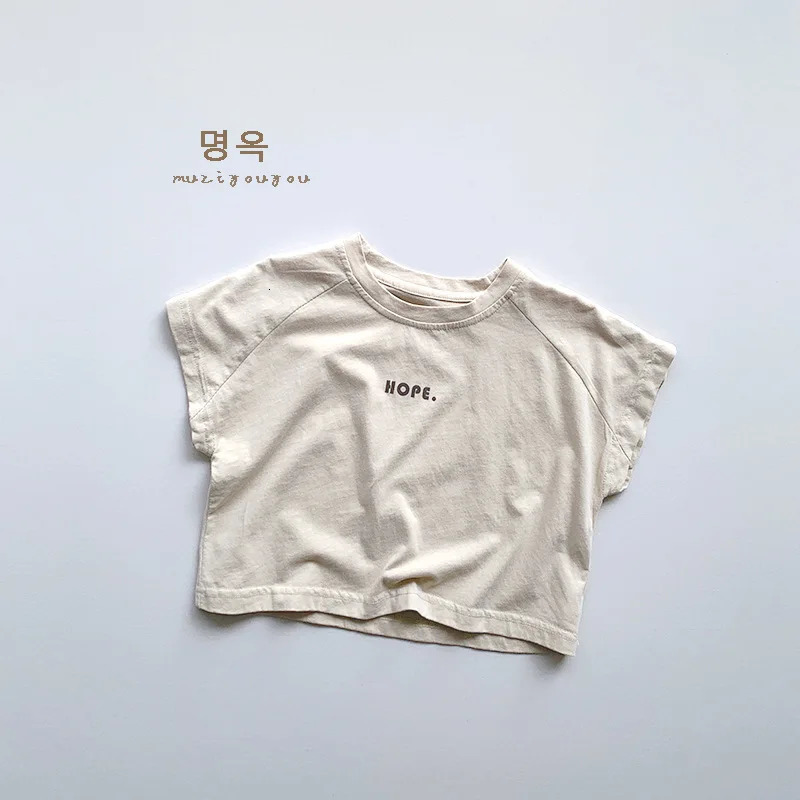 Summer Kid Letter Retro Tees Girl Baby Thin Loose Simple All-match T-shirt Boy Children Cotton Casual Tops 250207